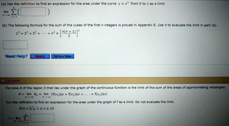SOLVED: (a) Use the definition to find an expression for the area under ...