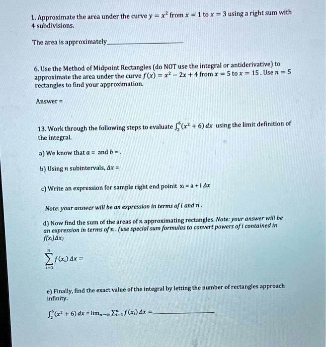 SOLVED: Approximate the area under the curve y = x^2 from subdivisions ...