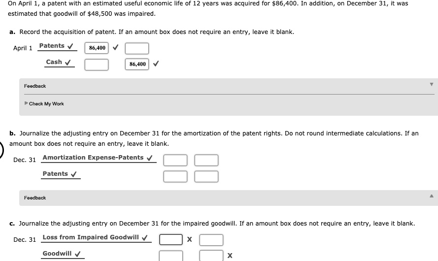 SOLVED On April 1, a patent with an estimated useful economic life of