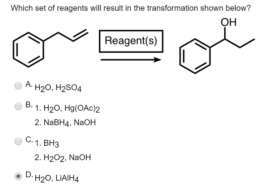 SOLVED:Which set of reagents will result in the transformation shown ...