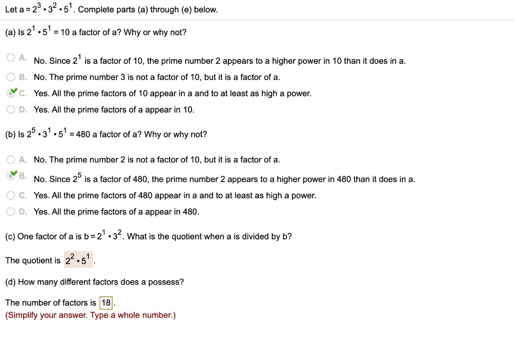 Solved Let A 23 32 5 Complete Parts A Through E Below A Is 21 5 10 A Factor Of A Why Or Why Not Ca No Since 21 Is A