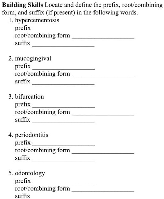 Solved Building Skills Locate And Define The Prefix Rootcombining