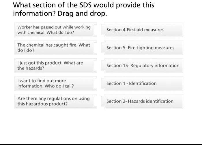 What section of the SDS would provide this information? Drag and drop