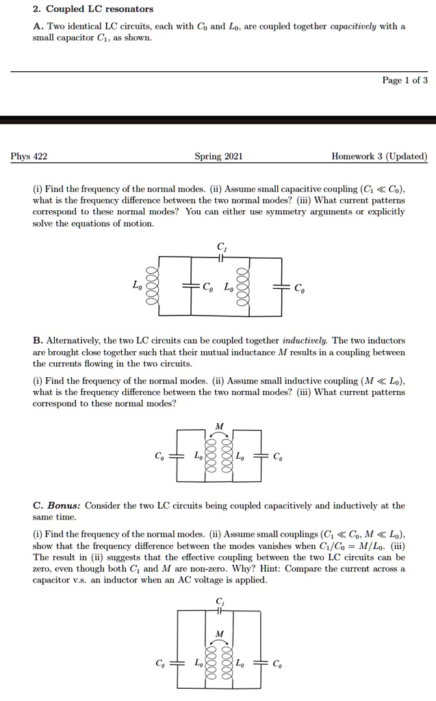 2 coupled lc resonators a two identical lc circuits each with co and lo ...