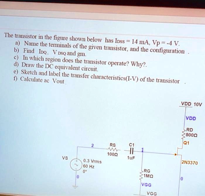 The transistor in the figure shown below has IDSS = 14 mA, VP = -4 V. a ...