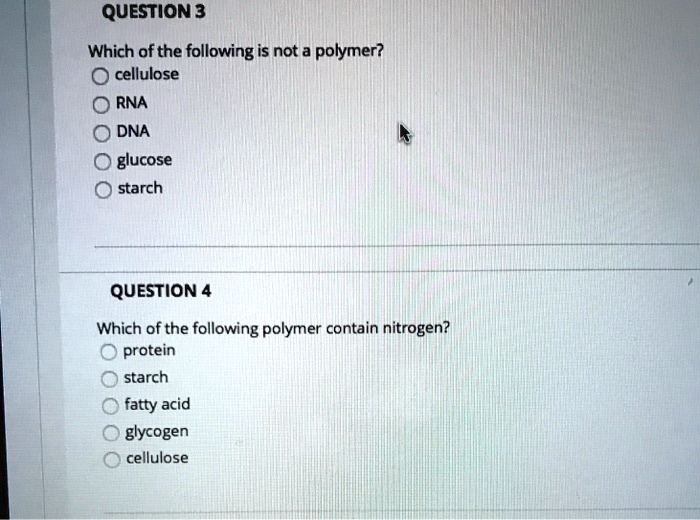 which of the following is not a polymer cellulose glycogen protein glucose