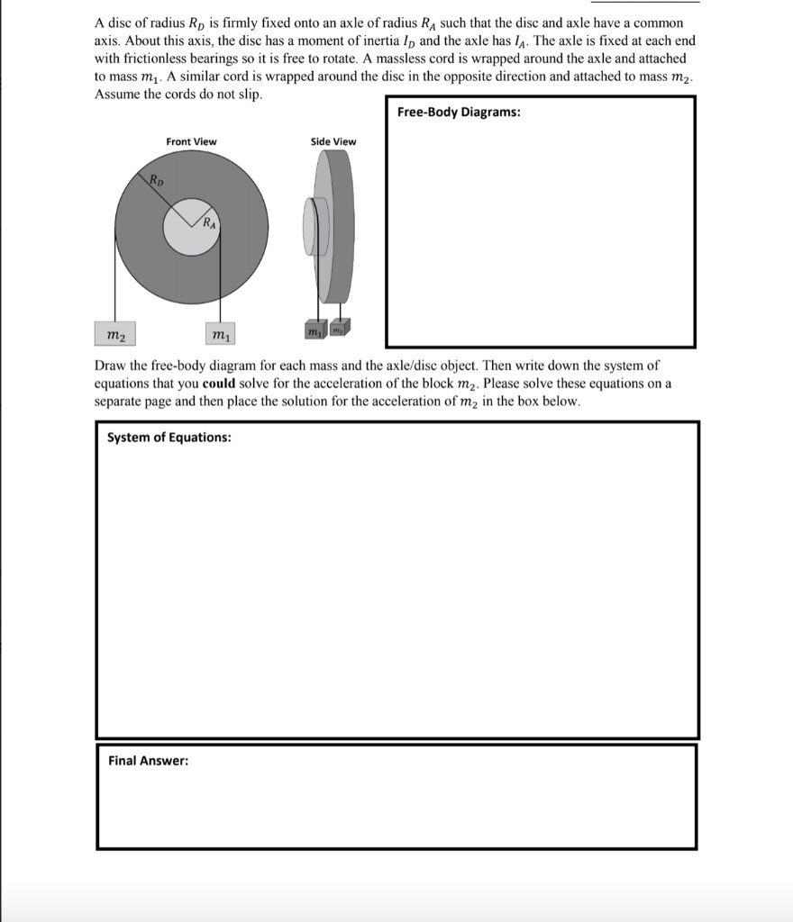 SOLVED: A disc of radius Rp is firmly fixed onto an axle of radius Ra ...