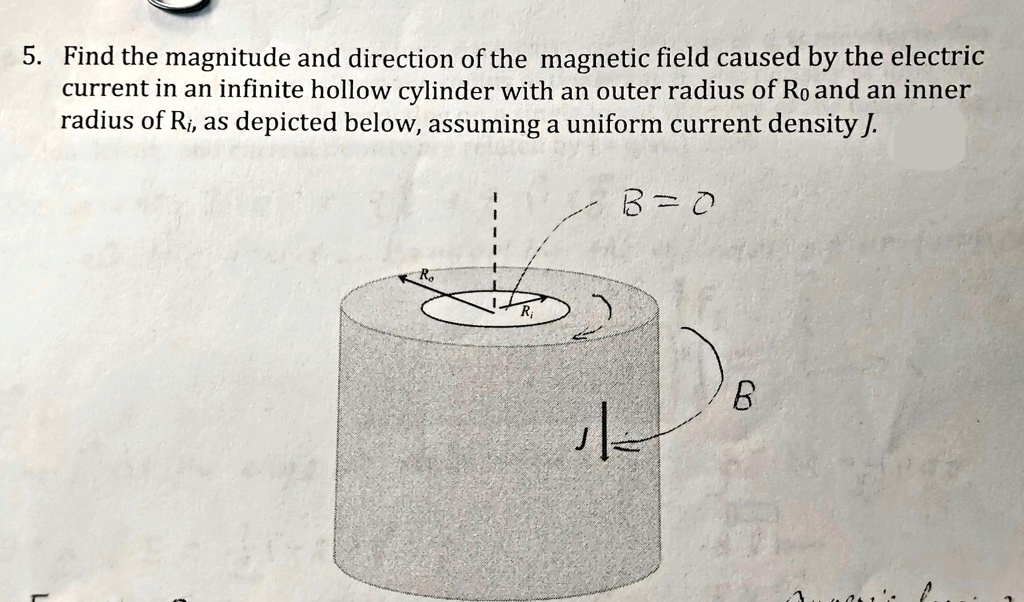 5 find the magnitude and direction of the magnetic field caused by the electric current in an infinite hollow cylinder with an outer radius of r0 and an inner radius of ri as depicted belo 11804