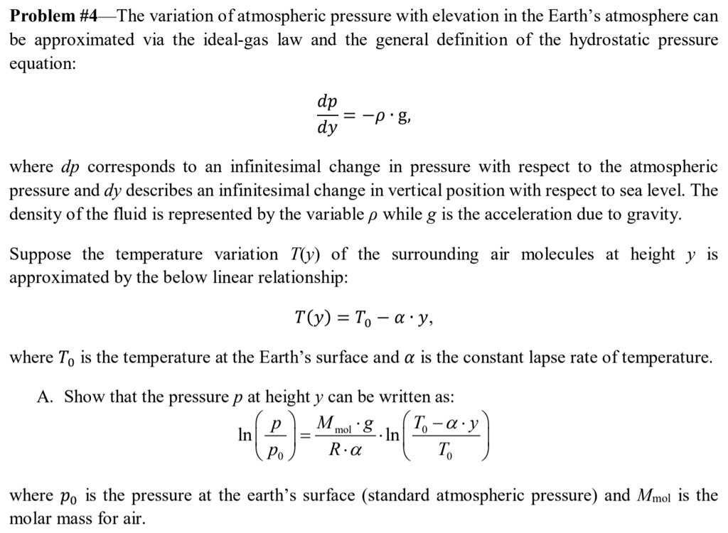 SOLVED Problem 4 The variation ofatmospheric pressure with elevation