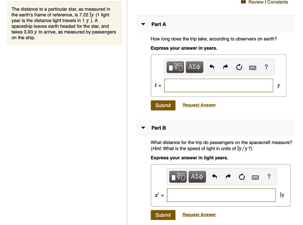 SOLVEDReview Constants The distance to a particular star; as measured