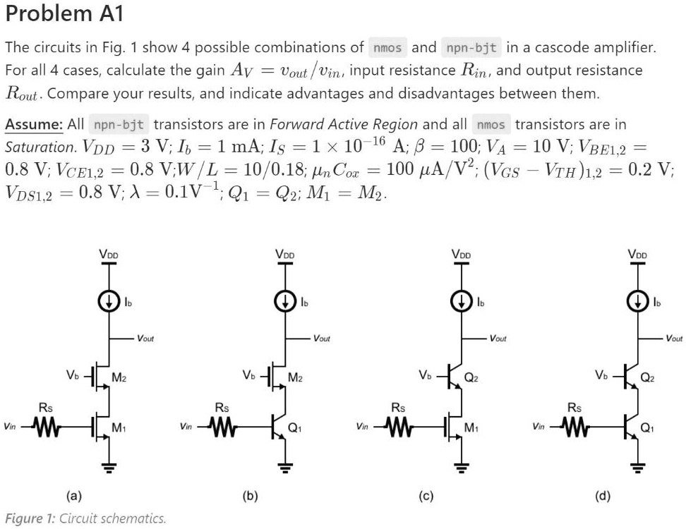 SOLVED The circuits in Fig. 1 show 4 possible combinations of NMOS and
