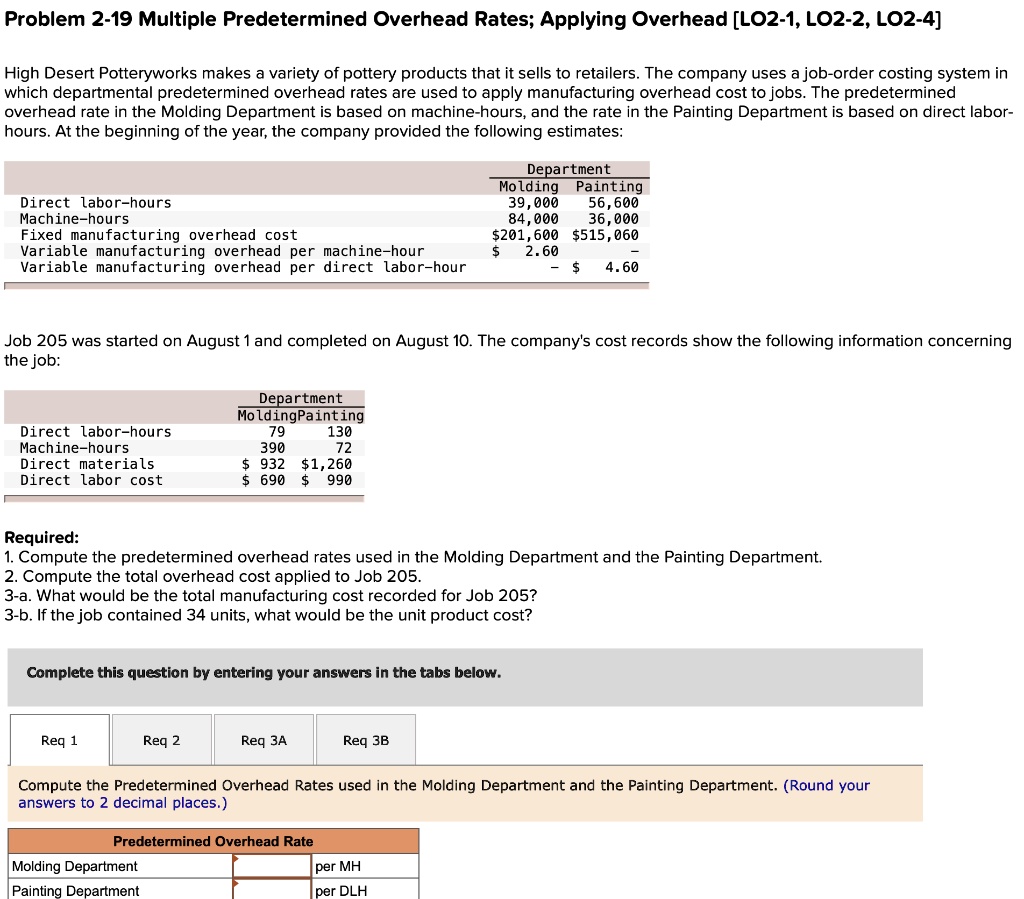 SOLVED: Problem 2-19 Multiple Predetermined Overhead Rates; Applying ...