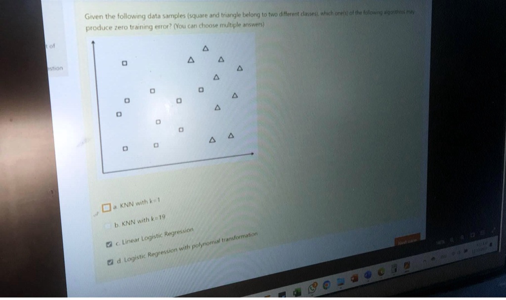 Given the following data samples (square and triangle belong to two ...
