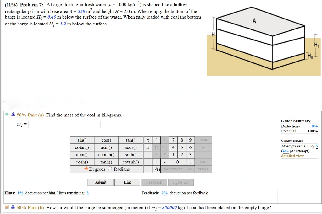 SOLVED: Problem 7: Barge Floating In Fresh Water A Barge Floating In ...