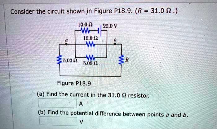 Consider the circuit shown in Figure P18.9. (R = 31.0 ? .)
(a) Find the current in the 31.0 ? resistor.
(b) Find the potential difference between points a and b.
