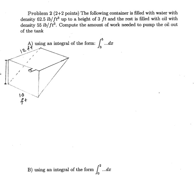 Work Integral Tank Example Problems SOLVED: Problem 2 (2+2 points) The following container is filled with ...