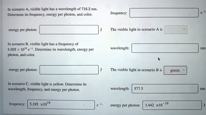 look up the frequency and energy values of visible light waves