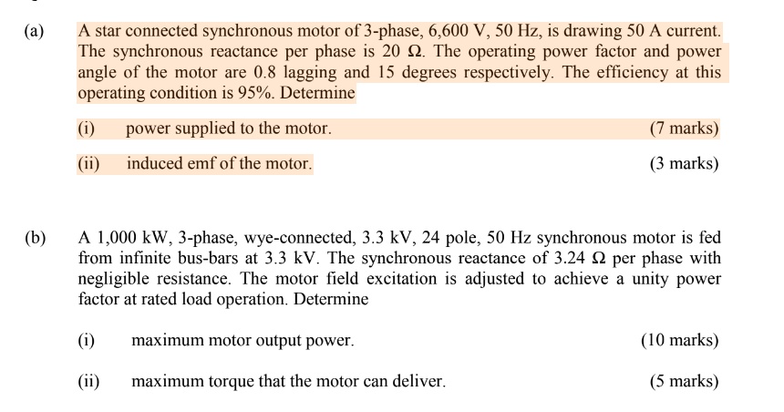 A star connected synchronous motor of 3-phase, 6,600 V, 50 Hz, is ...
