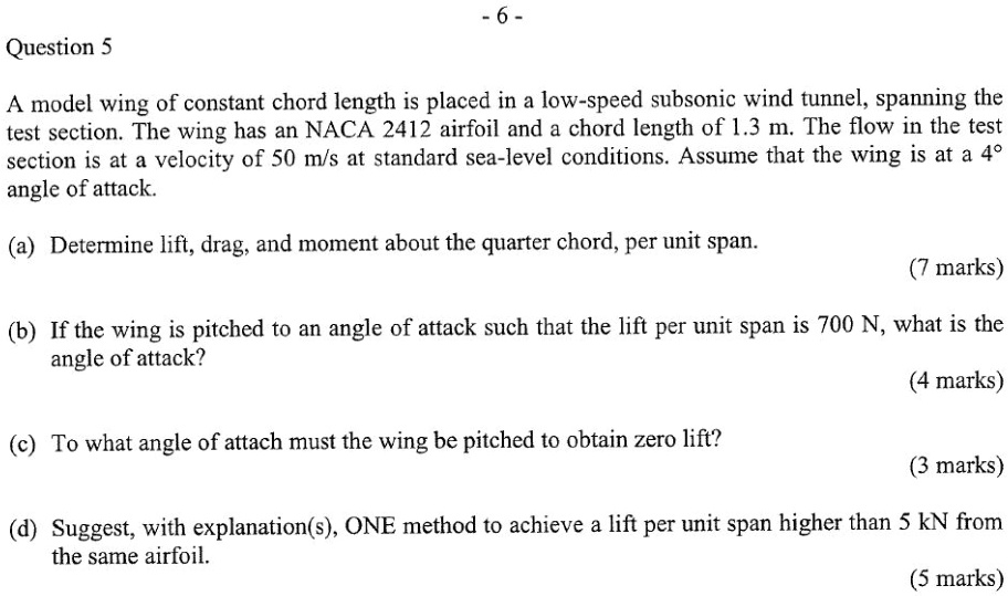 SOLVED A model wing of constant chord length is placed in a lowspeed