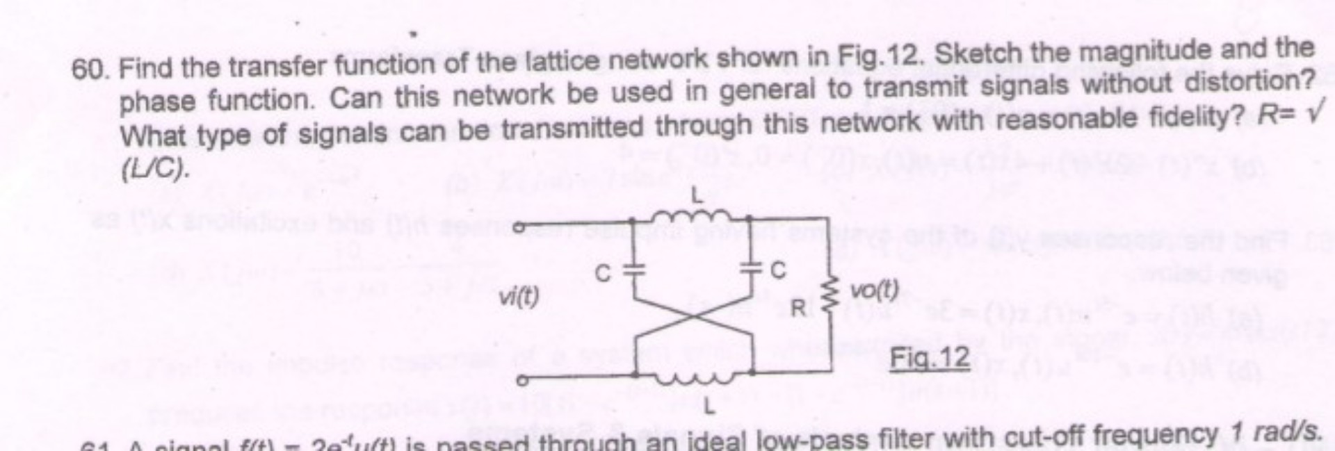 60 find the transfer function of the lattice network shown in fig 12 ...