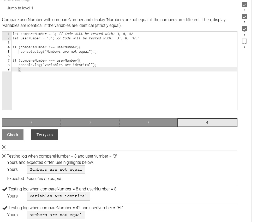 SOLVED: Jump to level Compare userNumber with compareNumber and display ...