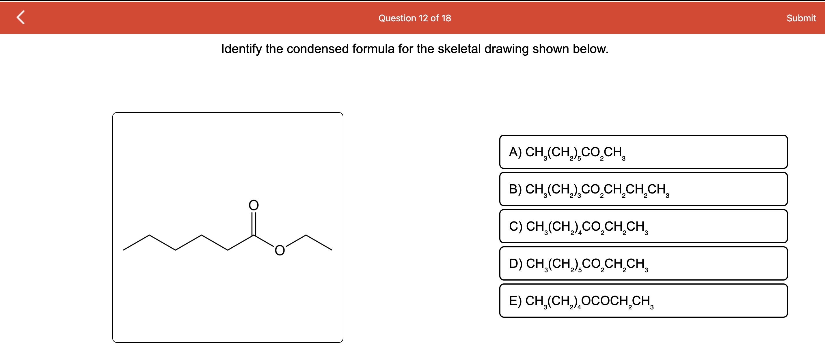 SOLVED Question 12 of 18 Submit Identify the condensed formula for the