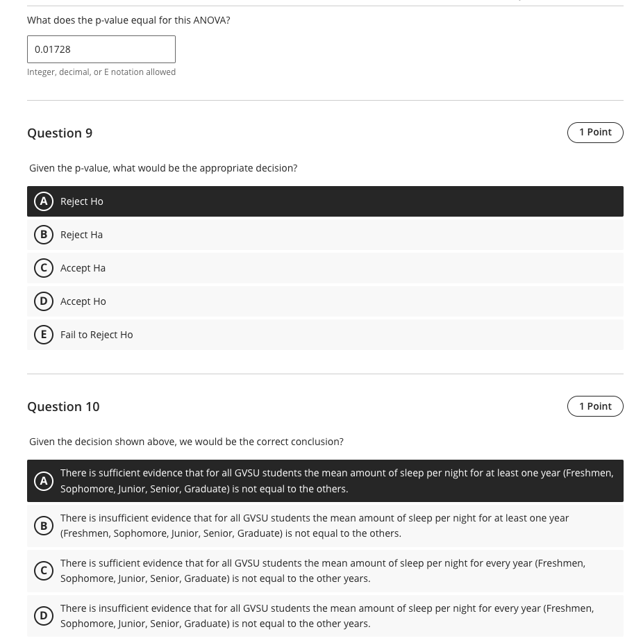 SOLVED What does the pvalue equal for this ANOVA? 0.01728 Integer