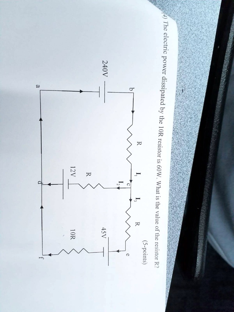 The electric power dissipated by the 10R resistor is 60W. What is the value of the resistor R?