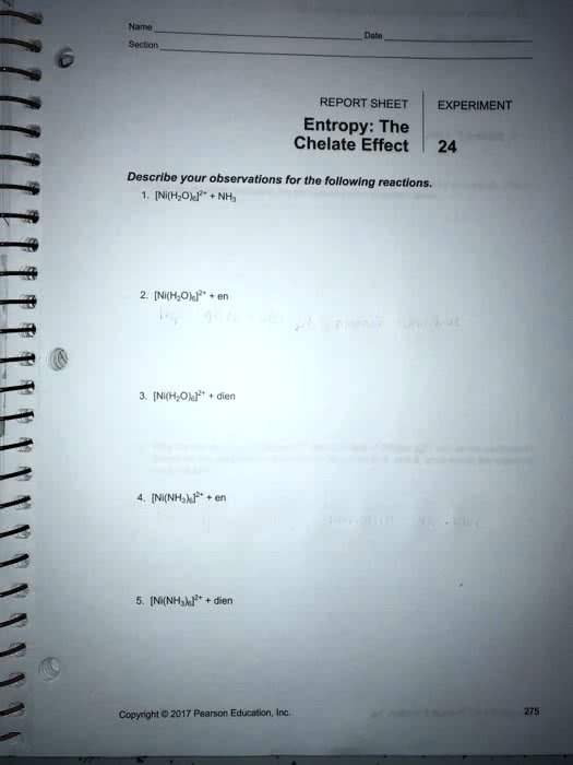 6 Name Section Date REPORT SHEET EXPERIMENT Entropy: The Chelate Effect ...