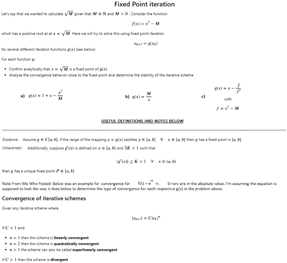 Solved Fixed Point Iteration Let Say That We Wanted T0 Calculate Vm Given That M A Rand M 0 Consider The Function F X M Which Has Positive Root Atatx Here