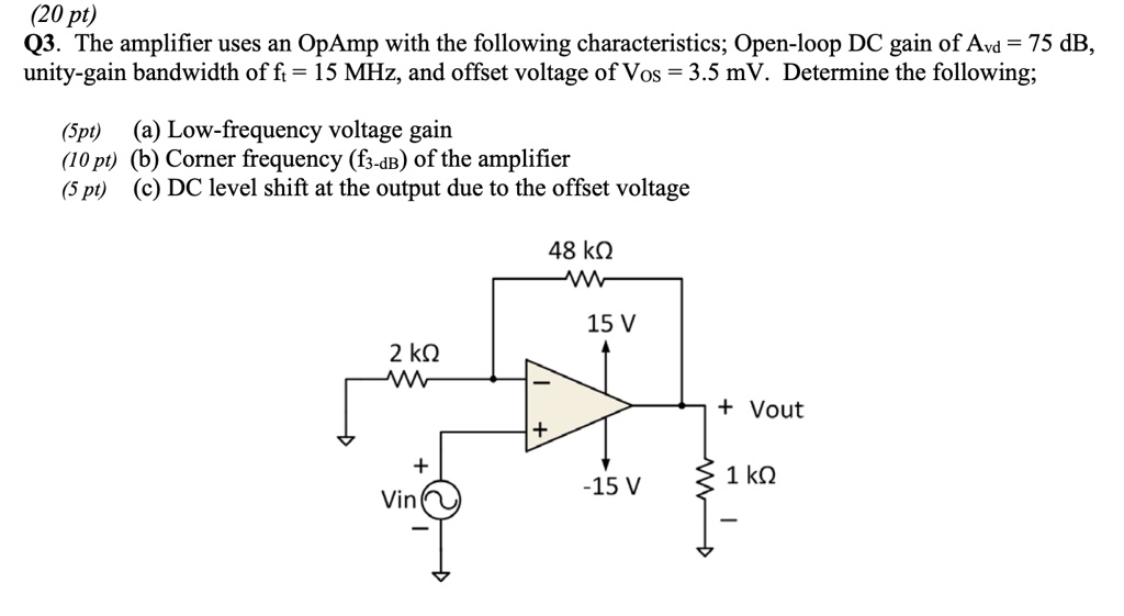 SOLVED Q3 The amplifier uses an OpAmp with the following characteristics Openloop DC gain of