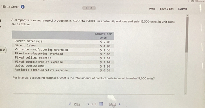 A company's relevant range of production is 10,000 to 15,000 units. When it produces and sells 12,000 units, its unit costs are as follows:

Amount per Unit
Direct materials: 7.00
Direct labor: 4.00
Variable manufacturing overhead: 1.50
Fixed manufacturing overhead: 5.00
Fixed selling expense: 3.50
Fixed administrative expense: 2.00
Sales commissions: 1.00
Variable administrative expense: 0.50

For financial accounting purposes, what is the total amount of product costs incurred to make 15,000 units?