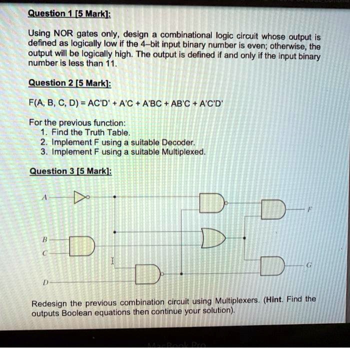 question 15 mark using nor gates only design a combinational logic ...
