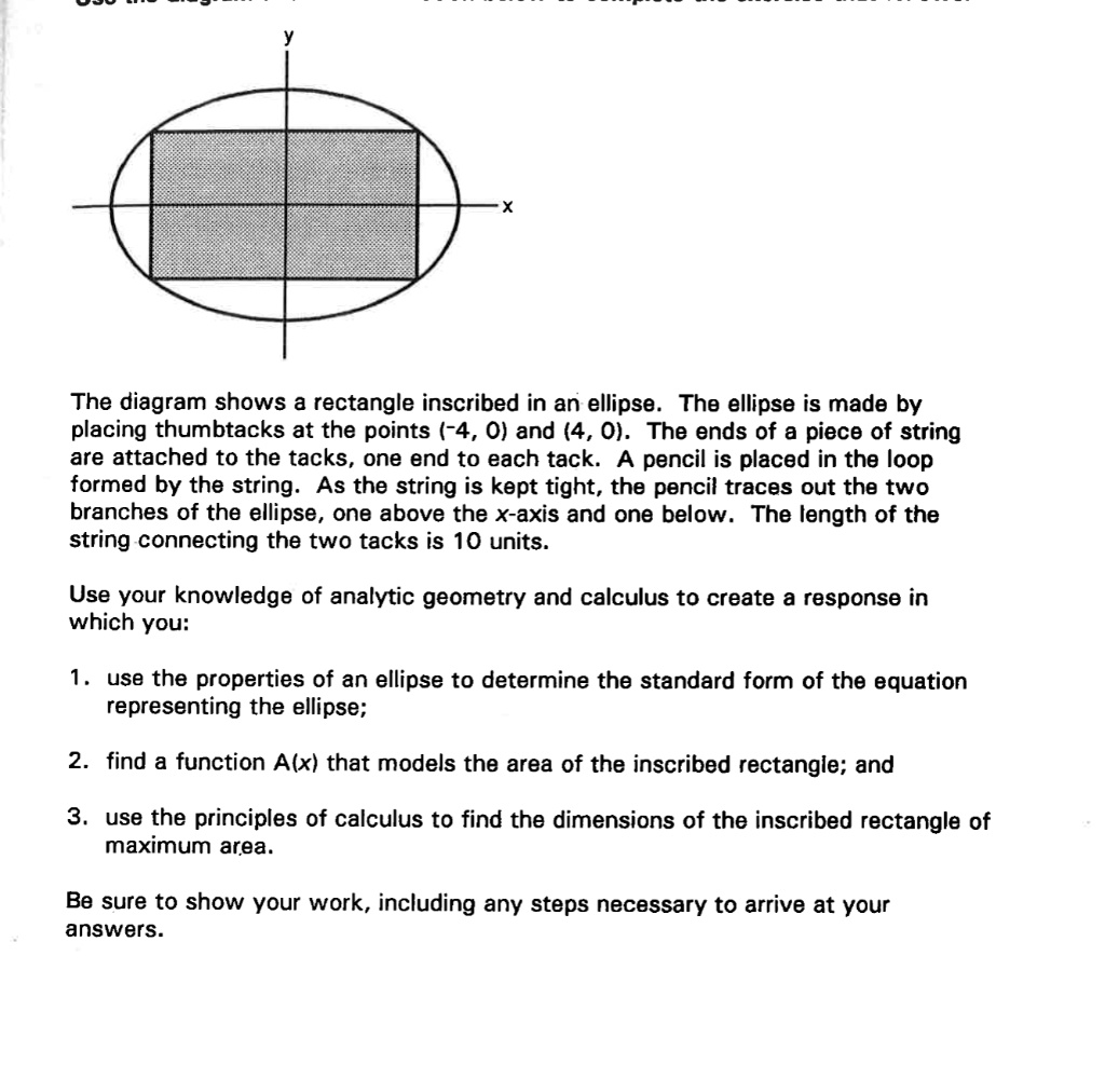 SOLVED: The diagram shows a rectangle inscribed in an ellipse. The ...