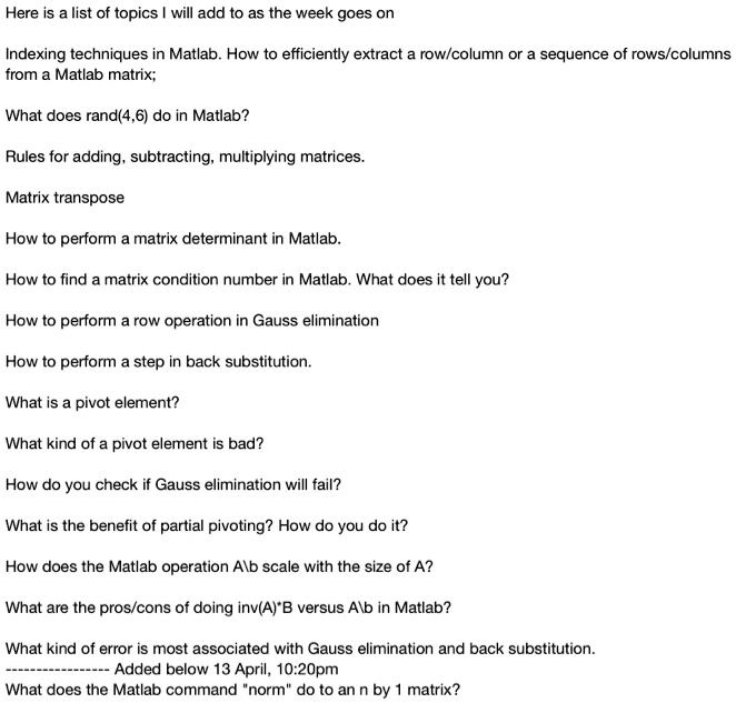 SOLVED: Here is a list of topics I will add to as the week goes on ...