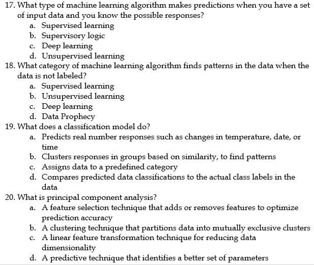 17. What type of machine learning algorithm makes predictions when you ...