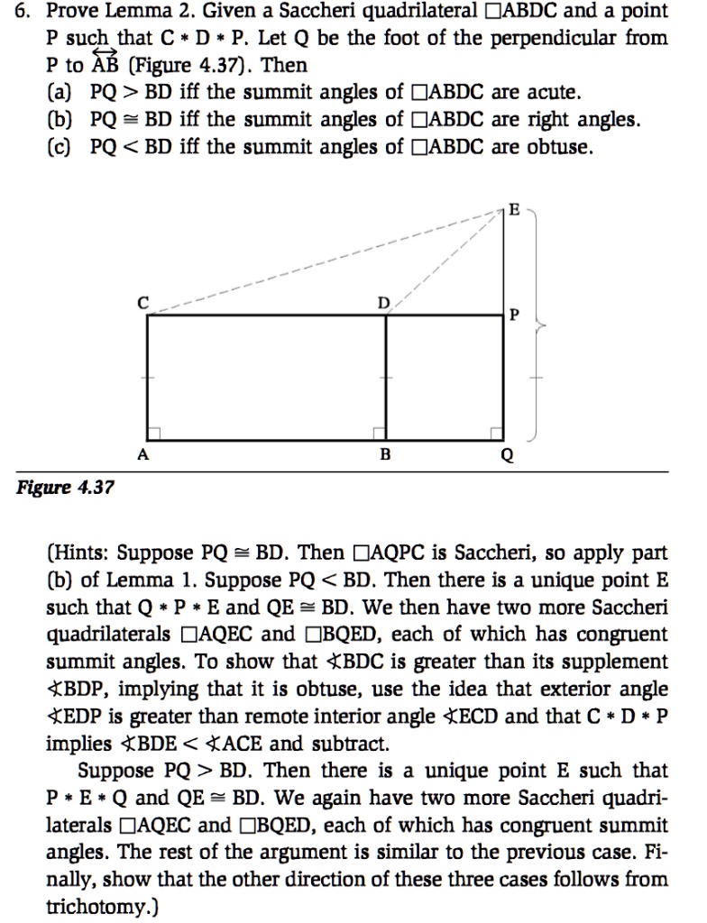 6 Prove Lemma 2 Given A Saccheri Quadrilateral Dabdc And A Point P Such ...