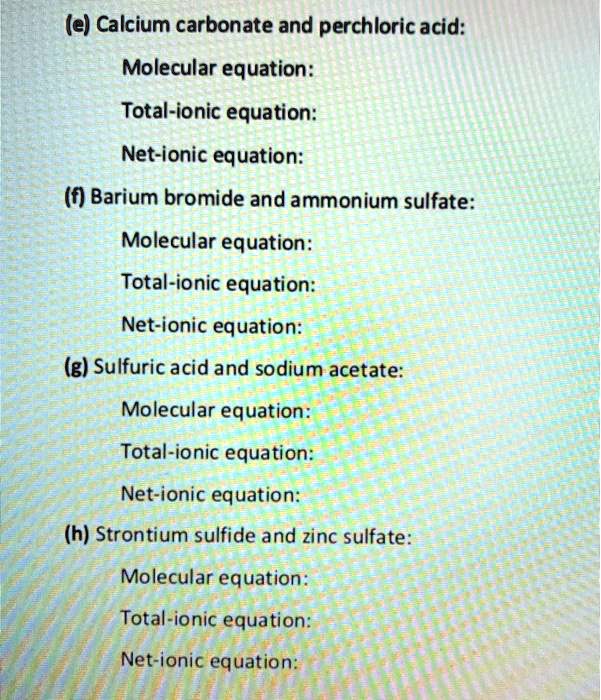 SOLVED(e) Calcium carbonate and perchloric acid Molecular equation