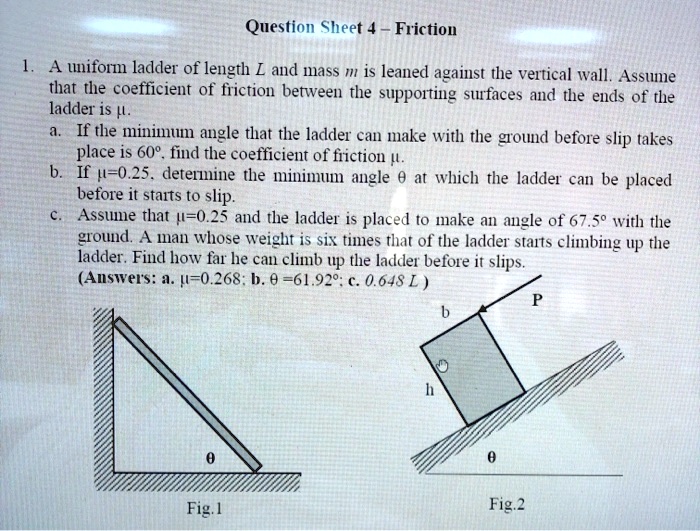 SOLVED A uniform ladder of length L and mass m is leaned against the