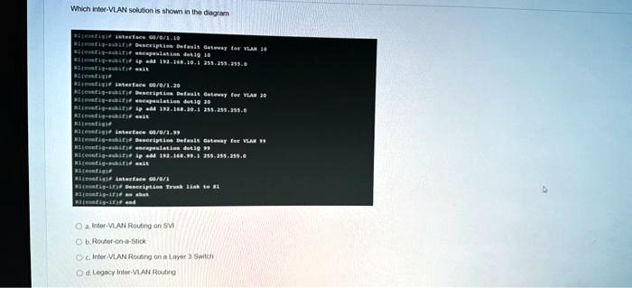 Which Inter Vlan Solution Is Shown In The Diagram A Inter Vlan Routing Which Inter Vlan Solution Is Shown In The Diagram A Inter Vlan Routing