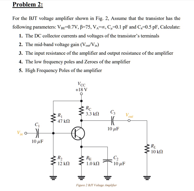 SOLVED Problem 2 For the BJT voltage amplifier shown in Fig. 2