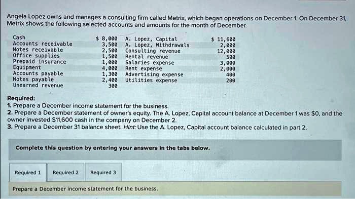 SOLVED: Angela Lopez owns and manages consulting Mum ' called Metrix ...
