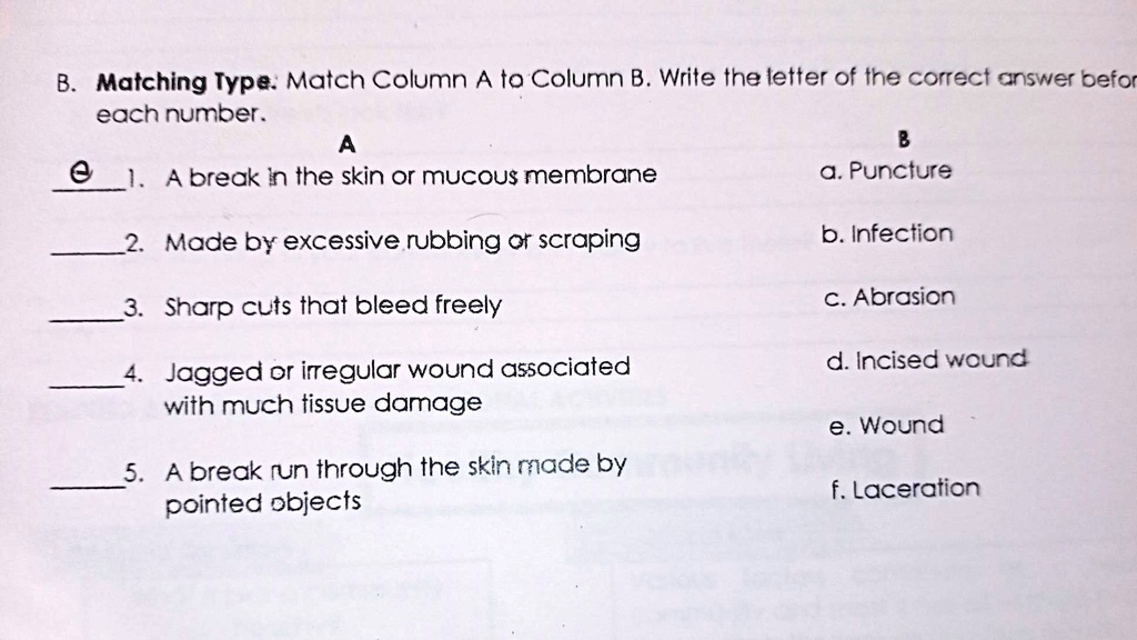 SOLVED: 'match Column A To Column B B. Matching Type: Match Column To ...