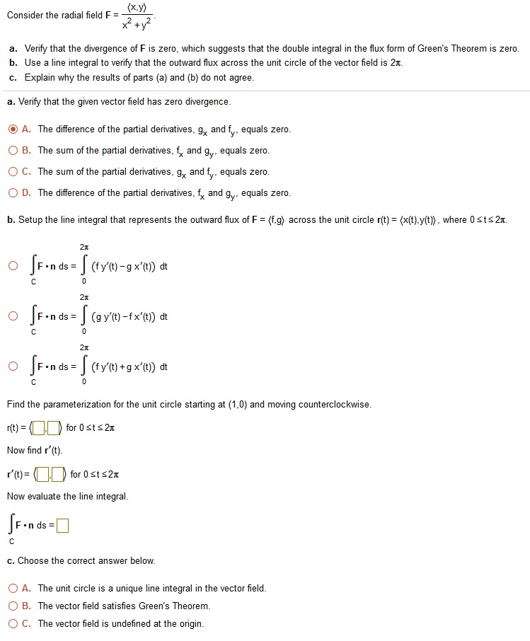 consider the radial field f verify that the divergence of f is zero ...