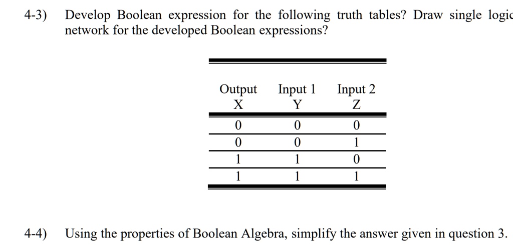 SOLVED: 4-3) Develop Boolean expression for the following truth tables ...