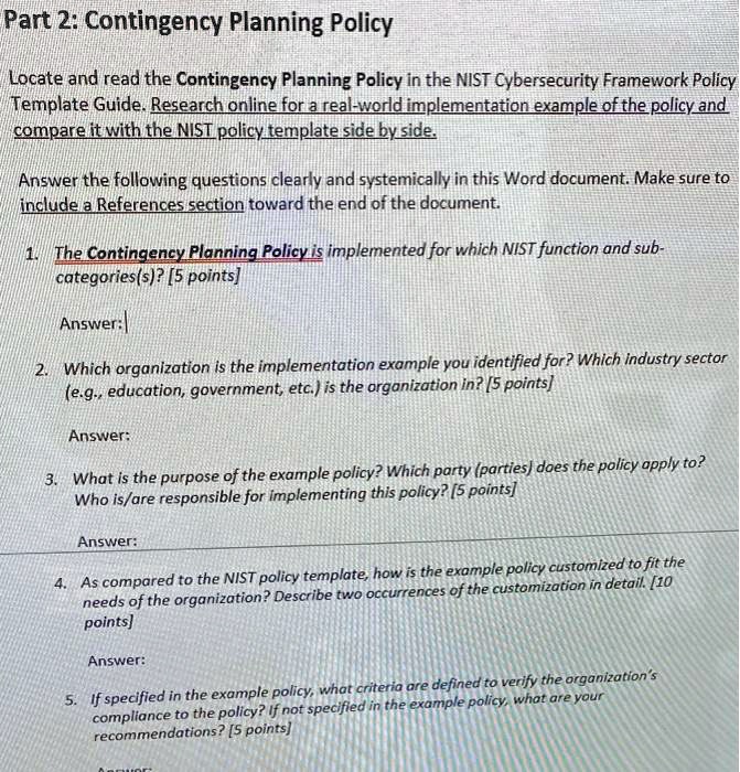 SOLVED Part 2 Contingency Planning Policy Locate and read the