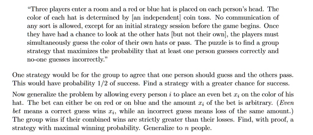 three players enter a room and a red or blue hat is placed on each ...
