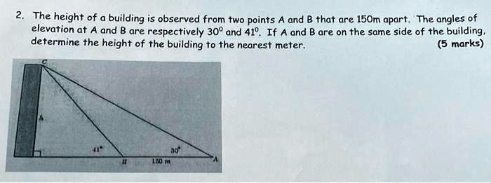 SOLVED: The height of a building is observed from two points A and B ...