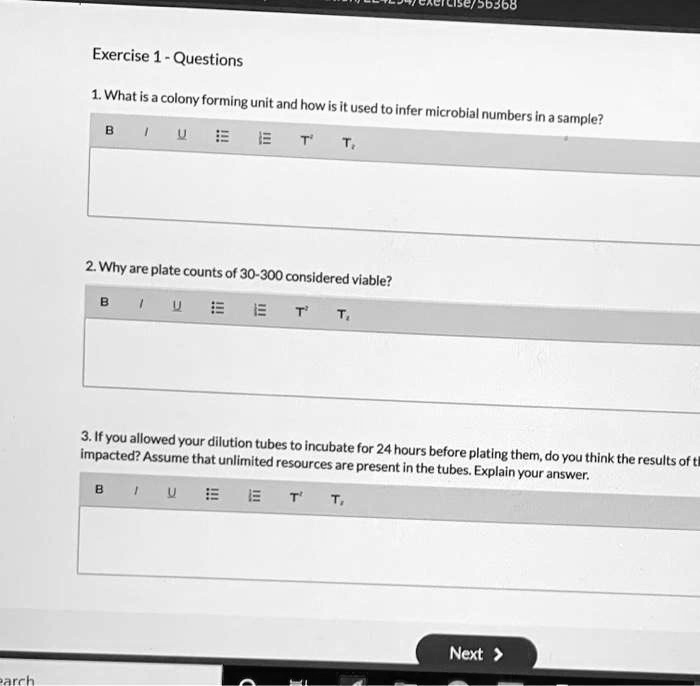 SOLVED: Exercise 1 - Questions: 1. What is a colony forming unit (CFU ...