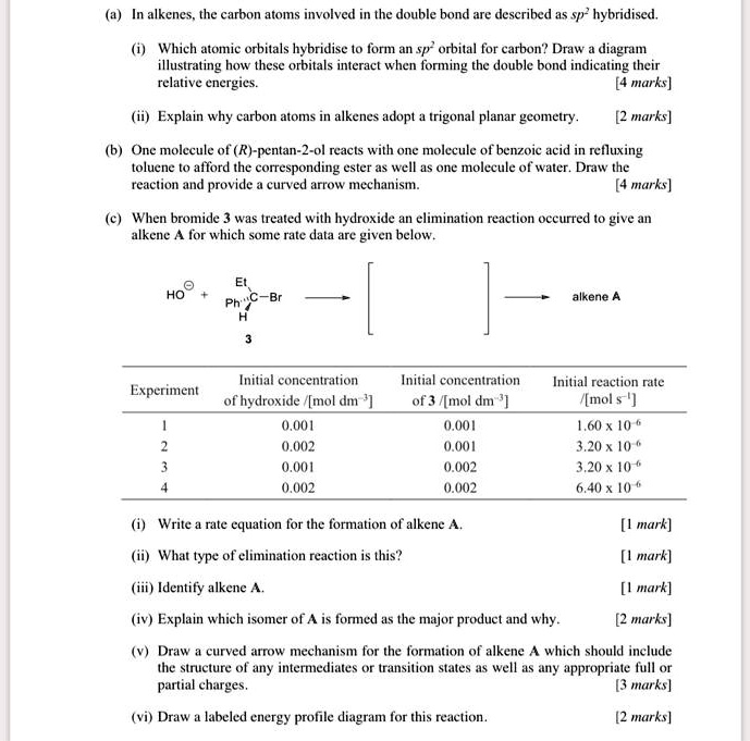 In alkenes the carbon atoms involved in the double bond are...